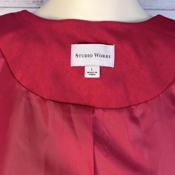 Stunning Studio Works Faux Suede Jacket Cardigan in Red Size Large - Picture 9 of 11
